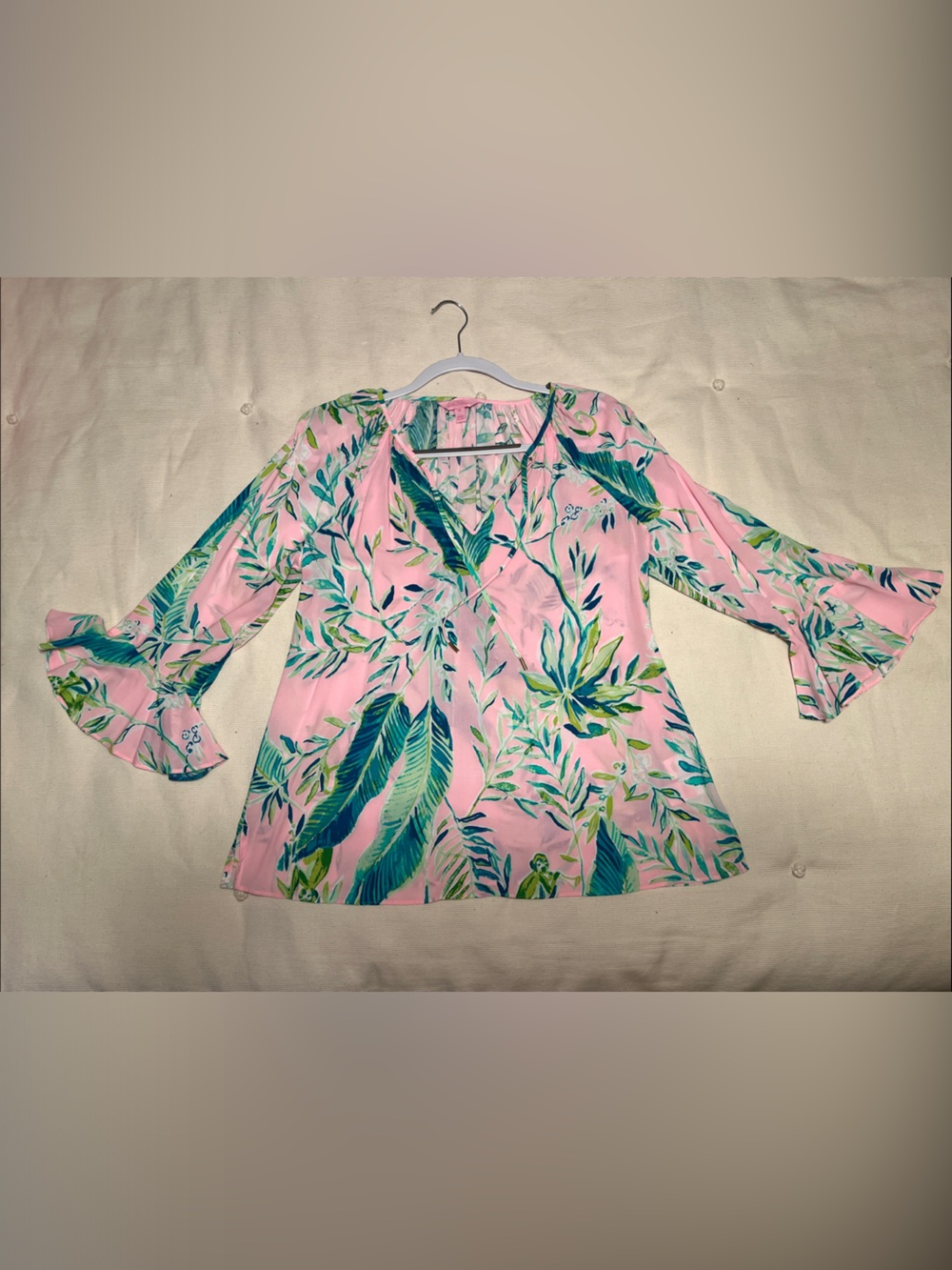 Lilly Pulitzer Pink Tropical Floral V-Neck Blouse